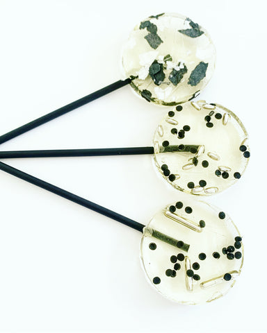 Black and silver sprinkle Lollipop