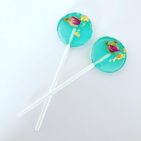Turquoise and pink rose bud lollipop