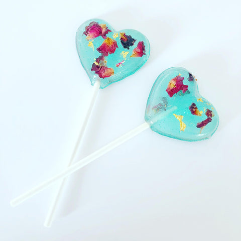 Turquoise and pink petal heart lollipop