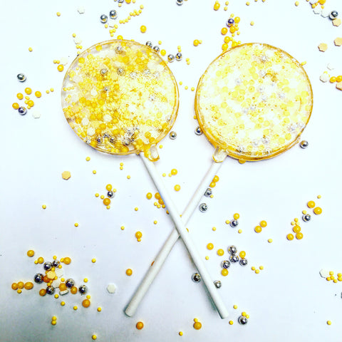 Yellow & Silver Sprinkle Lollipops