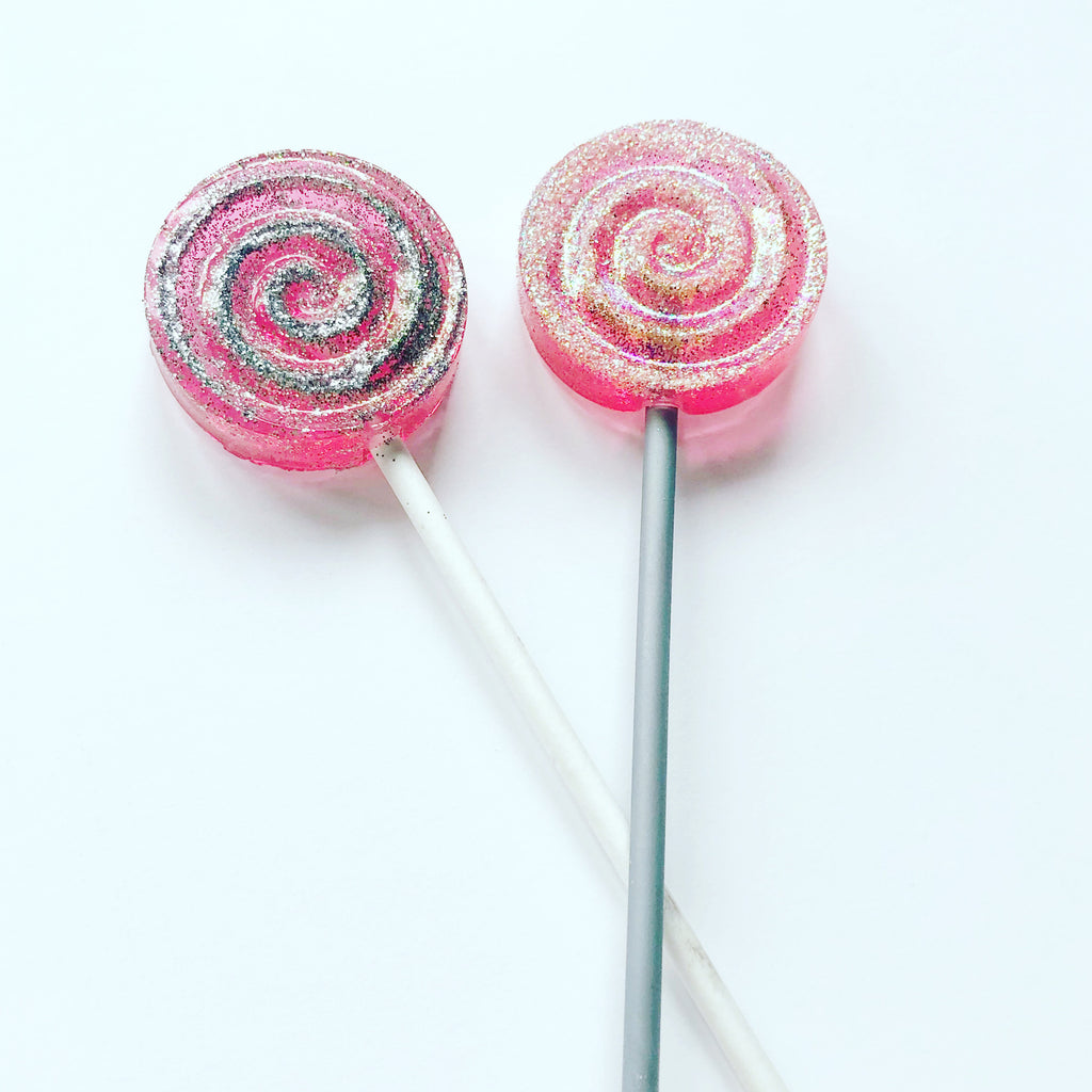 Pink and silver swirl lollipop
