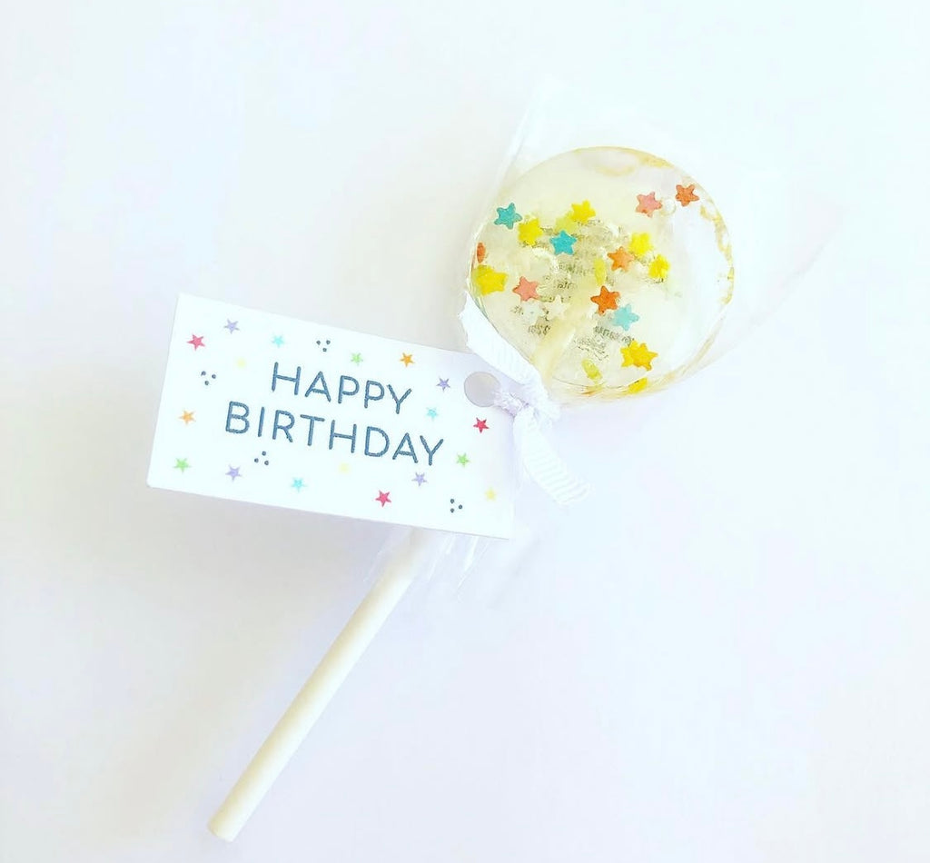 Happy Birthday star sprinkle lollipops