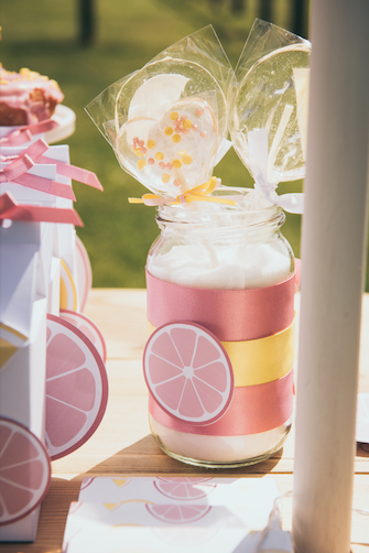 Pink lemonade sprinkle bead lollipops